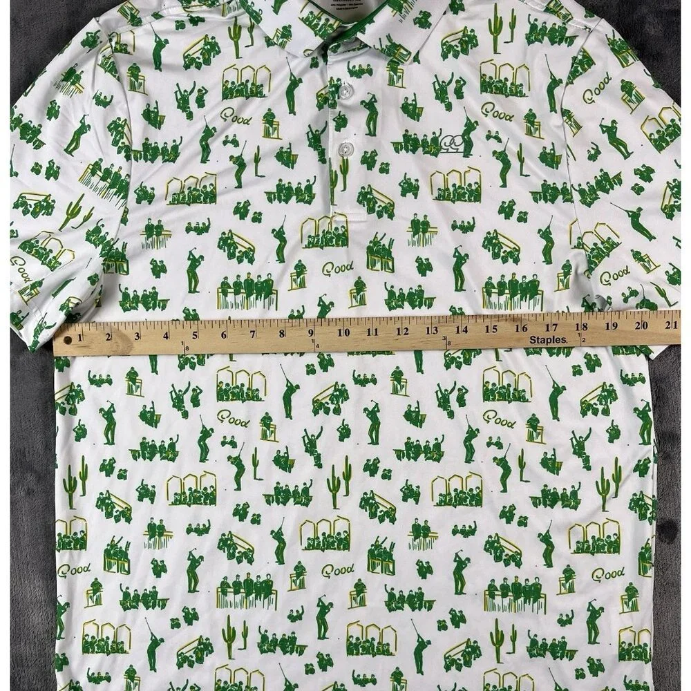 Good Good Golf Polo Shirt Mens M Green White Desert Print Performance Stretch - Picture 4 of 5
